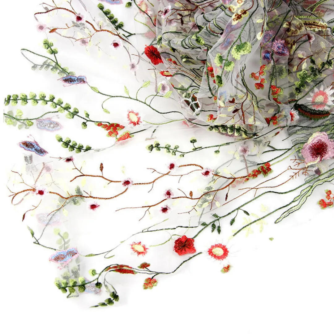 JX-LCLYL 135cm*100cm White Floral Flower Embroidery Mesh Wedding Bridal Dress Lace Fabric
