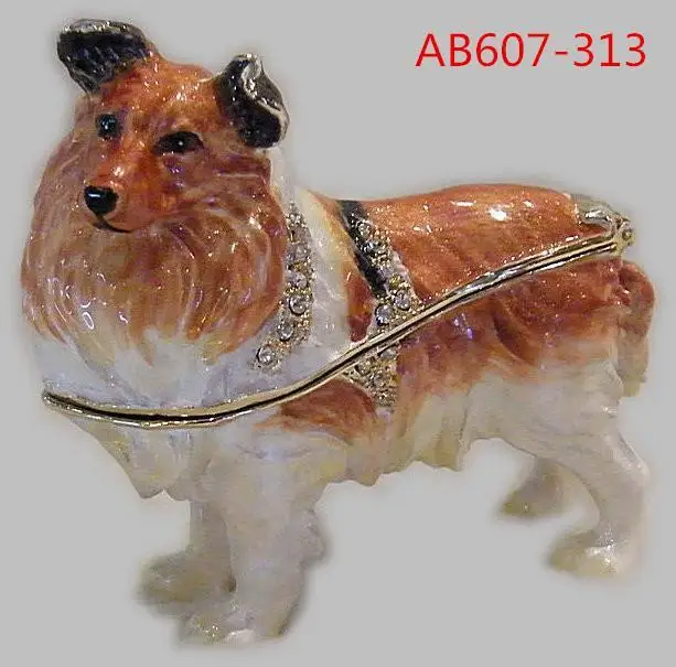 

Sheepdog Sheltie Puppy Dog Bejeweled Enamel Jeweled Jewelry Trinket Box