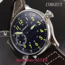 44mm Corgeut black dial Stainless steel Case 17 jewels 6497 hand winding movement Men’s Watch