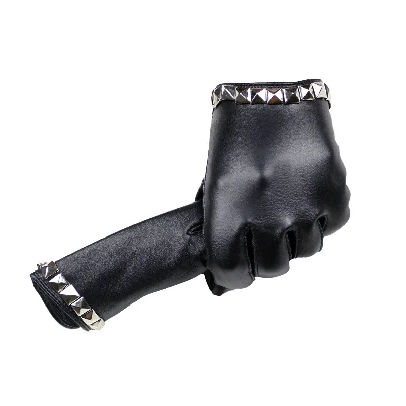 Модные женские танцевальные перчатки, женские черные перчатки, Вечерние кожаные перчатки с металлическими заклепками, варежки для женщин, Luvas GL083