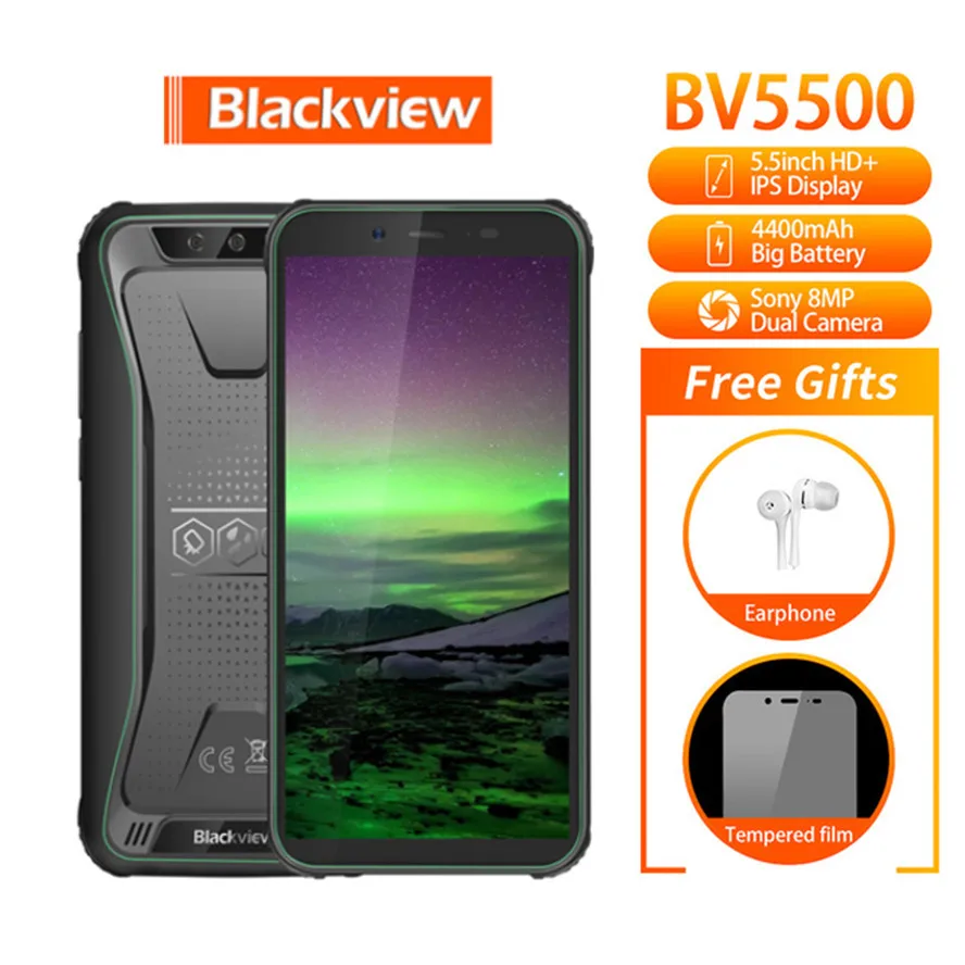 Blackview BV5500 Водонепроницаемый смартфон с 5 дюймовым дисплеем четырёхъядерным