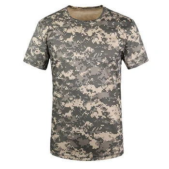 

New Outdoor Hunting T-shirt Men Breathable Army Tactical Combat T Shirt Military Dry Sport Camo Camp Tees-ACU Green S
