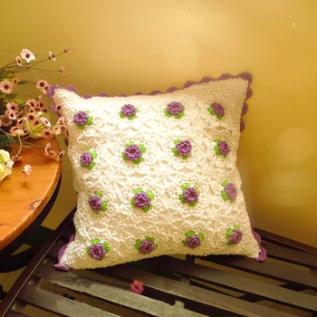 

Pastoral Style Colorful Woven Flower Design Cushion Cover White and Beige Pillowcase for Sofa Party Office Cafe Decoration 40*40