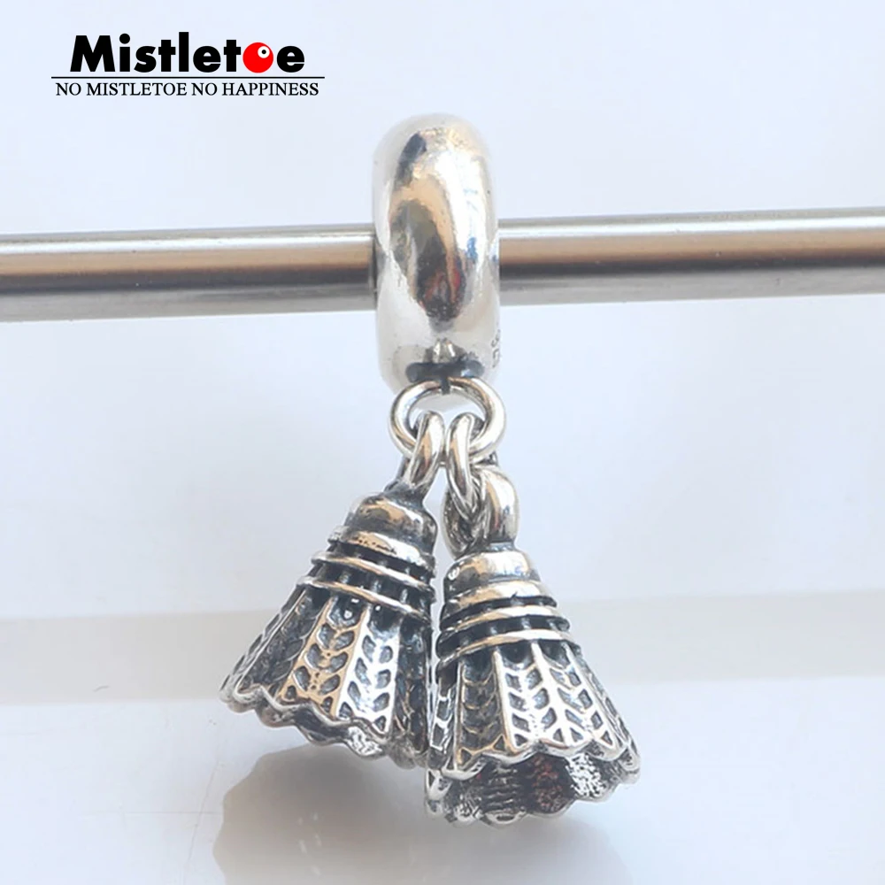 

Mistletoe Authentic 925 Sterling Silver Sport Badminton Dangle Charm Stopper Fit European Bracelets Jewelry