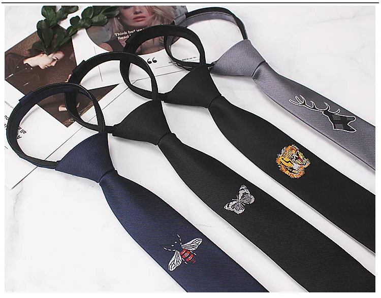 5 см Персонализированные Вышивка галстук Ins пункт голова тигра корейский для мужчин и женщин Корейская версия узкая волна с ленивой молнией