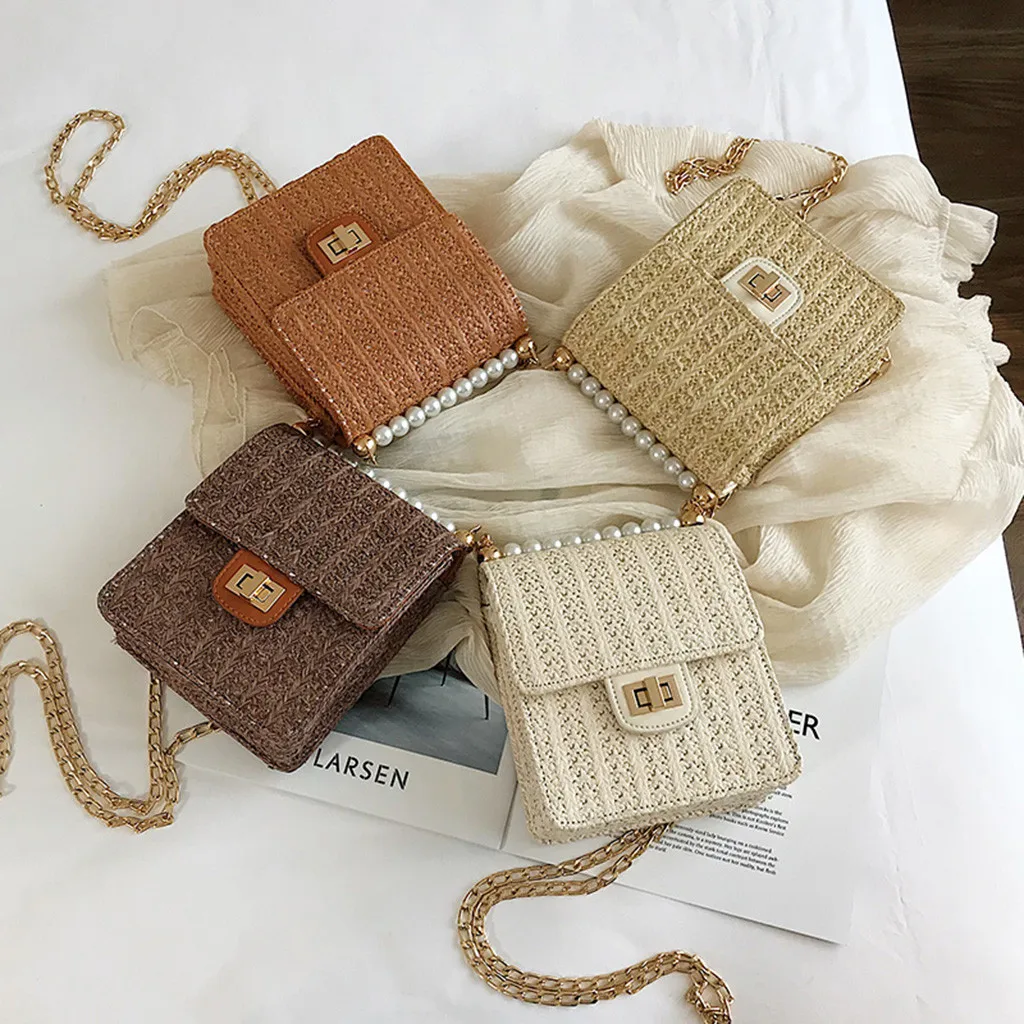 

Handbags Women Summer Rattan Bag Handmade Woven Straw Beach Bag Bohemia Shoulder sac female pearl handbag totes hasp wicker bag
