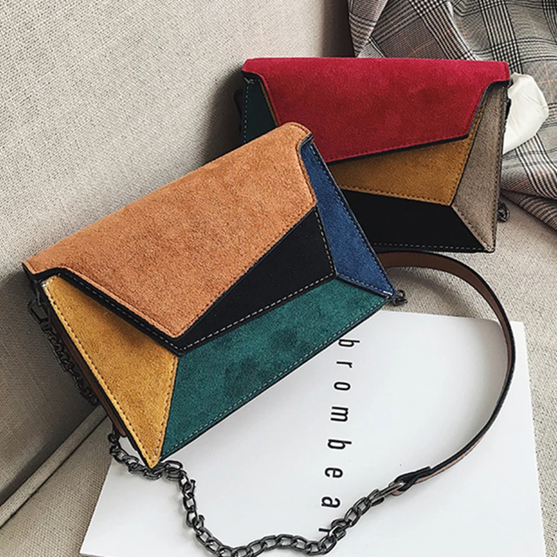 

Women's Contrast Shoulder Bag 2018 New Envelopes Pu Leather HandBag Women's Chain Messenger Bag Crossbody Bags For Women
