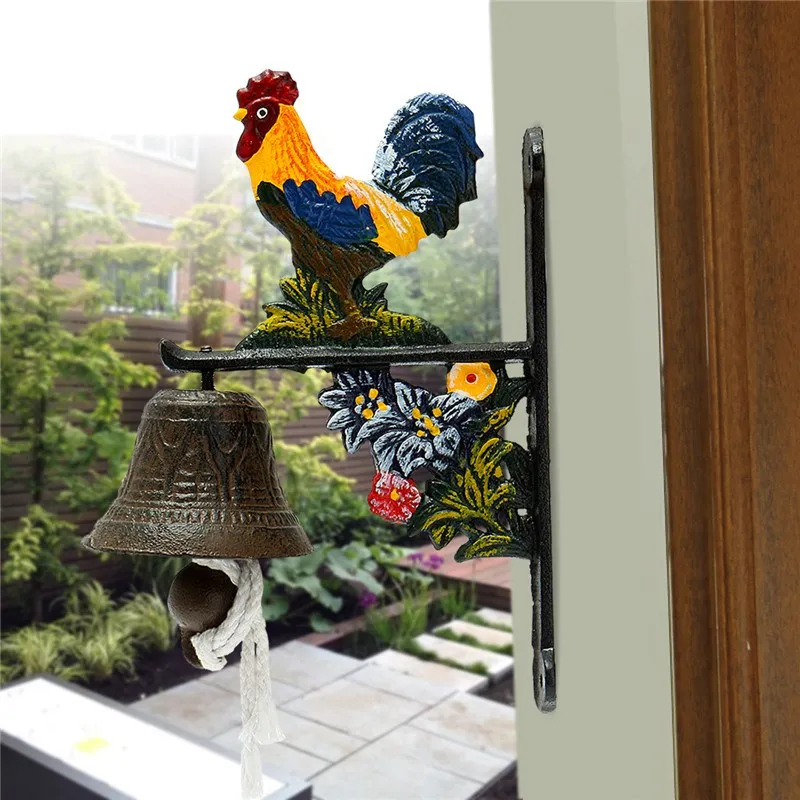 

Vintage Style Metal Cast Iron Rooster Door Bell Wall Mounted Home Garden Decor Access Control Security & Protection