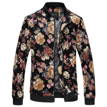 

2019Fashion Men Jacket Flowers Print Slim Fit Bomber Jacket Men Zipper Windbreaker Jacket Male Casual Flroal Jackets For