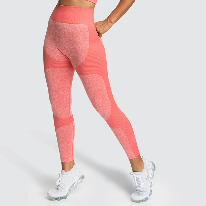 Высокая талия энергия бесшовные Лоскутные женские фитнес пуш-ап бедра леггинсы активная одежда для тренировок спортивные штаны для йоги спортивные Леггинсы - Цвет: Watermelon red