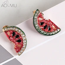 AOMU милые серьги-гвоздики в форме фруктов для женщин, Маленькие стразы, клубника, арбуз, серьги-гвоздики, серьги для девушек, ювелирное изделие