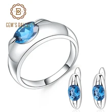 GEM'S балетные 925 пробы, серебряные модные ювелирные наборы, 4.73Ct, натуральный Лондон, голубой топаз, серьги, кольцо, набор, хорошее ювелирное изделие для женщин