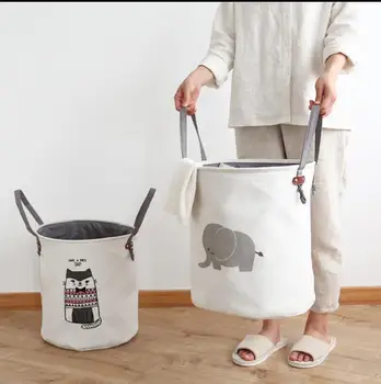 

High-Grade Cartoon Folding Canvas Dirty Clothes Basket Children Toy Storage Bucket Bedquilt And Magazines Storage Box Organizer