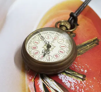 

HOTSALE Old Look Brass Antique Small Pocket Watch+Leather Chain freeship