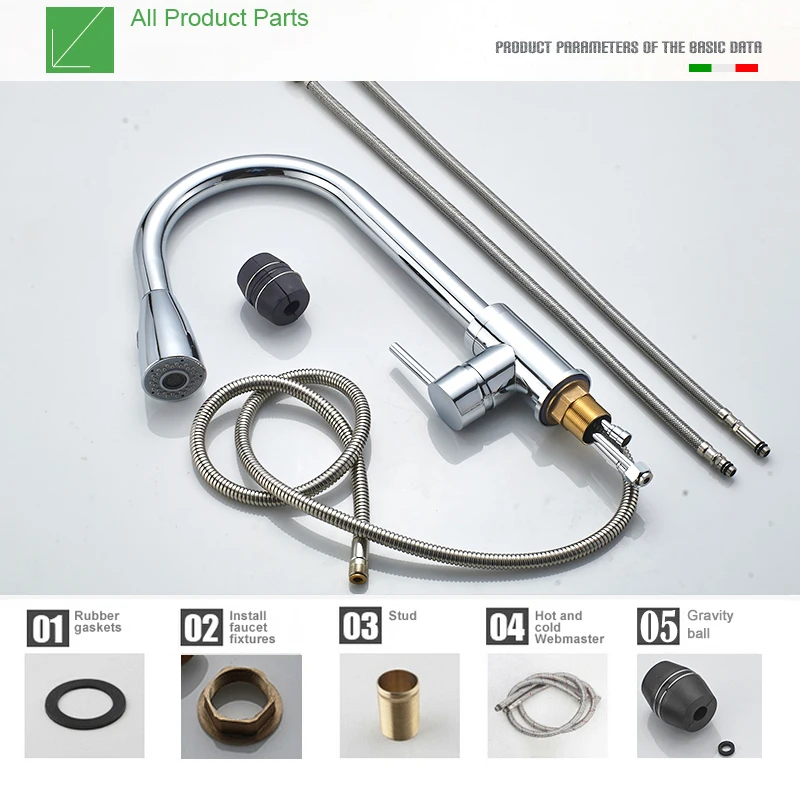 BAKALA Pull Out chrome Kitchen Faucet Sink Mixer Tap Swivel Spout Sink Faucet Swivel Copper Kitchen Faucets tap LH-8105C