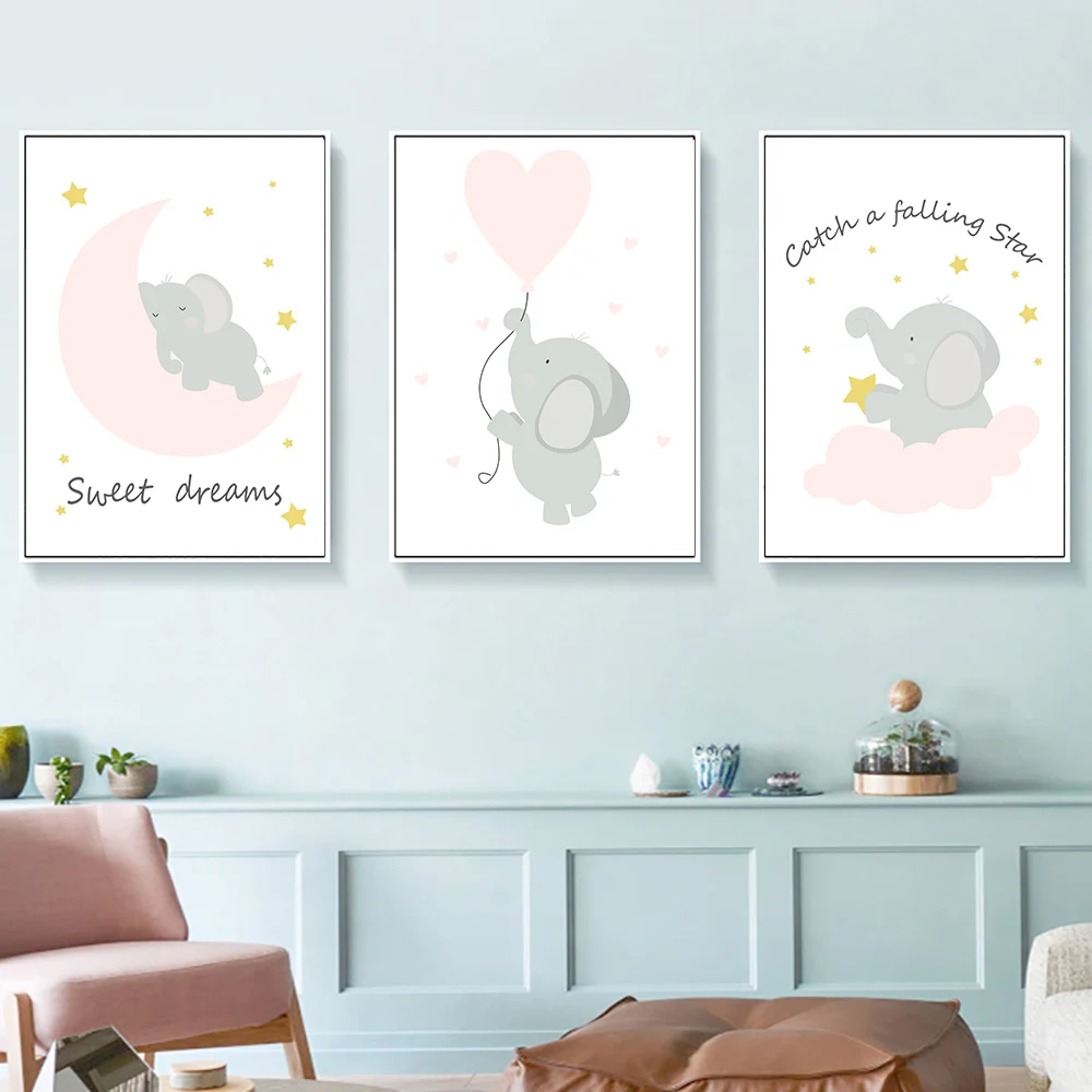 Cartoon Canvas Painting Baby Wall Pictures Kids Bedrooms Elephant Wall Decor For Nursery Posters And Prints Baby Rooms Unframed