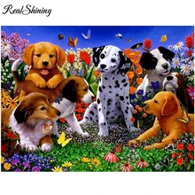 REALSHINING полная квадратная Алмазная вышивка на заказ 5D DIY Алмазная картина собаки семейный мозаичный узор рукоделие Декор FS472