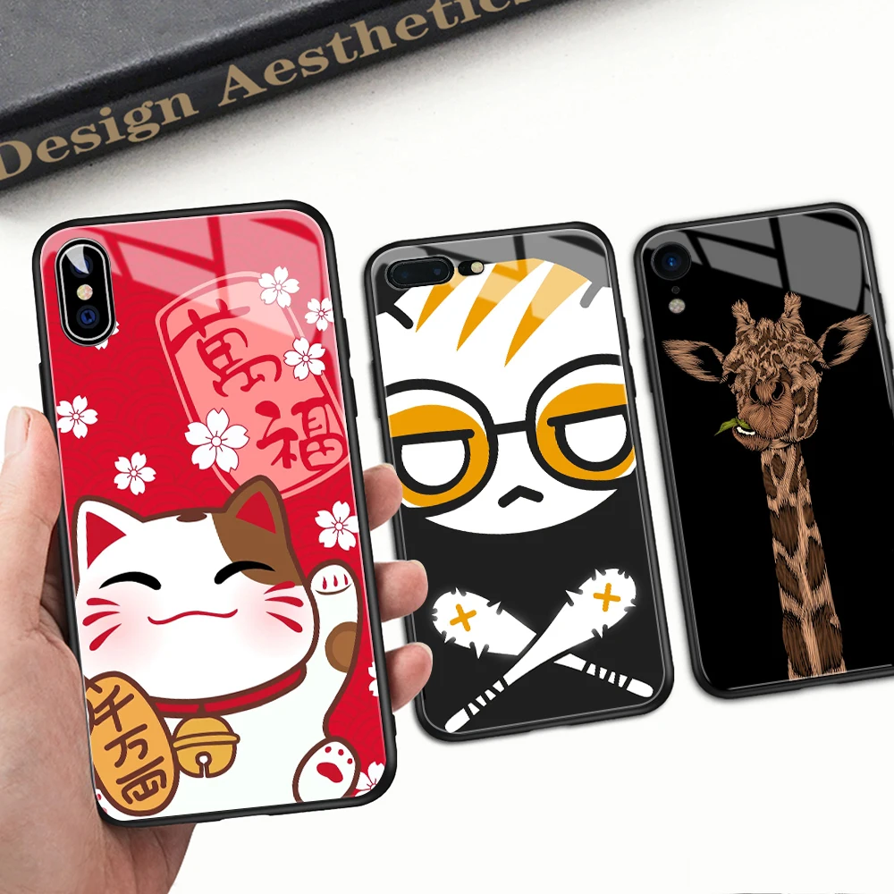 Finder чехол Lucky Cat жираф животное твердая задняя крышка стеклянный для iPhone 6 6S 8 7 Plus X