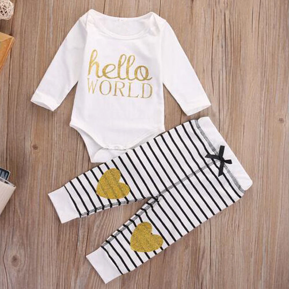 Baby Girl Clothes Newborn Set Hello World Outfit Long Sleeve Romper