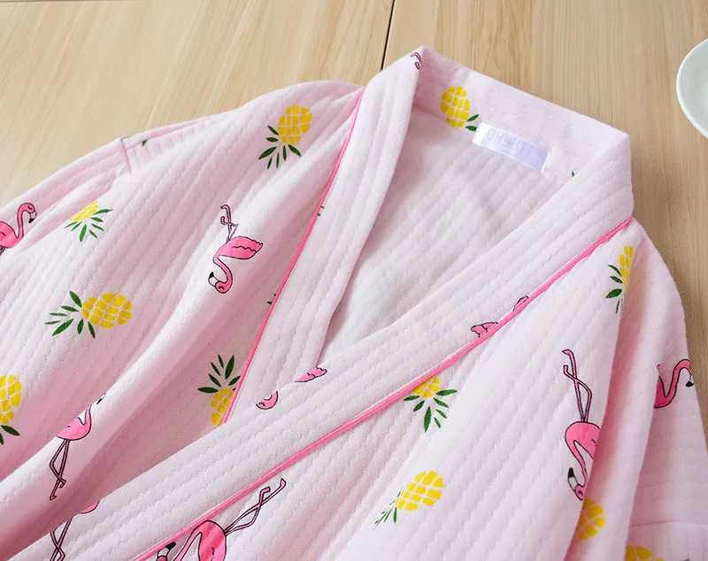 Свежий Фламинго халаты ночной халат Женщины Японский подводное ткани 100% хлопок стеганый кимоно пижамы зимние теплые Халаты женские