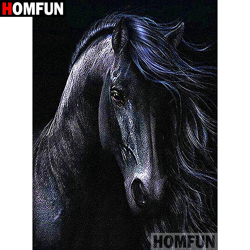 Алмазная живопись HOMFUN A07557 полноразмерная/круглая вышивка Черная лошадь 5D для