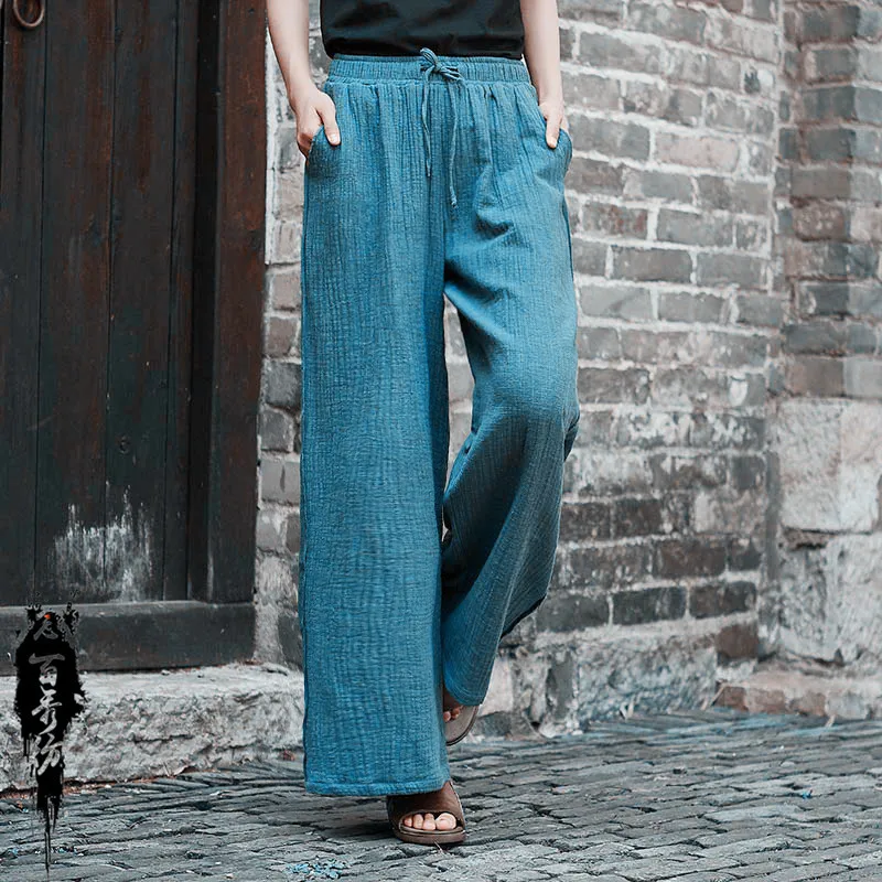 

2019 spring and summer New Cotton and linen Retro Women clothes Tether Loose Plus size pants Female Wide leg trousers D331