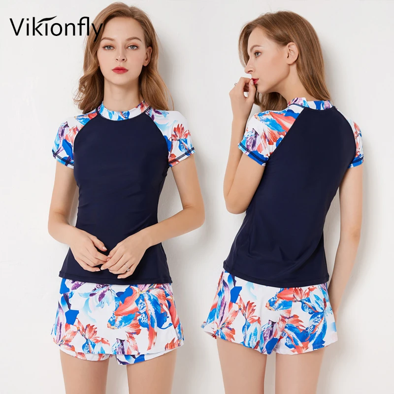 Preise Vikionfly Große Tankini Badeanzüge Frauen Plus Size Bademode 2020 Langarm Retro Hohe Taille Badeanzüge Schwimmen Anzug Mit Shorts