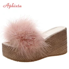 wedge fur slippers