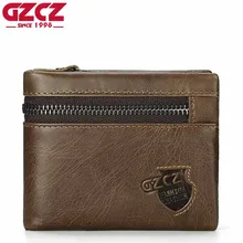 GZCZ Genuine Leather Wallet Men Zipper Design Bifold Short Male Clutch With Card Holder Mini Coin