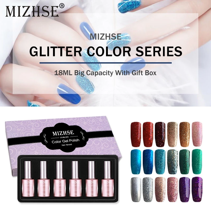 

MIZHSE Rainbow Color Gel Nail Polish Glitter Neon Gel Lacquer for Nail Art Manicure Set 18ml Colorful Gel Need UV Led Lamp