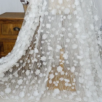 

1.5 m wide mesh three-dimensional flower embroidery lace fabric high-end wedding dress veil DIY accessories