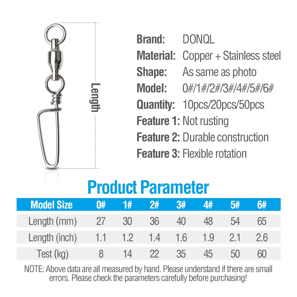 DONQL 10/20/50 шт подшипник Нержавеющая сталь рыболовные Вращающийся шарнир из твердых серебряное кольцо снасть для приманки на рыболовецкий крючок аксессуары