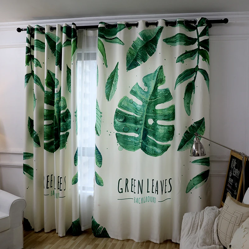 

Simple Modern Banana Plant Printed Window Semi-shading Cotton Linen Fabric Curtains for the Bedroom Living Room Decoration