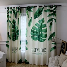 Simple Modern Banana Plant Printed Window Semi-shading Cotton Linen Fabric Curtains for the Bedroom Living Room Decoration