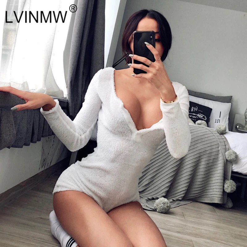 Женский бархатный комбинезон LVINMW однотонный Облегающий с длинным рукавом и