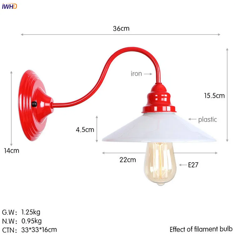 IWHD Стекло Винтаж Ретро светодиодный настенные светильники красного металла Лофт Промышленные Винтаж бра Edison Wandlampen домашнего освещения - Цвет абажура: 1