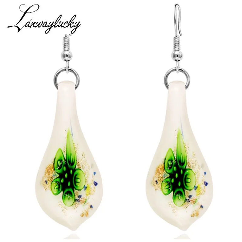 

1 pair Glaze Water Droplet Earrings For Women Female Fashion Costume Jewelry Decor Drop Earrings With Colorful Flower Insert