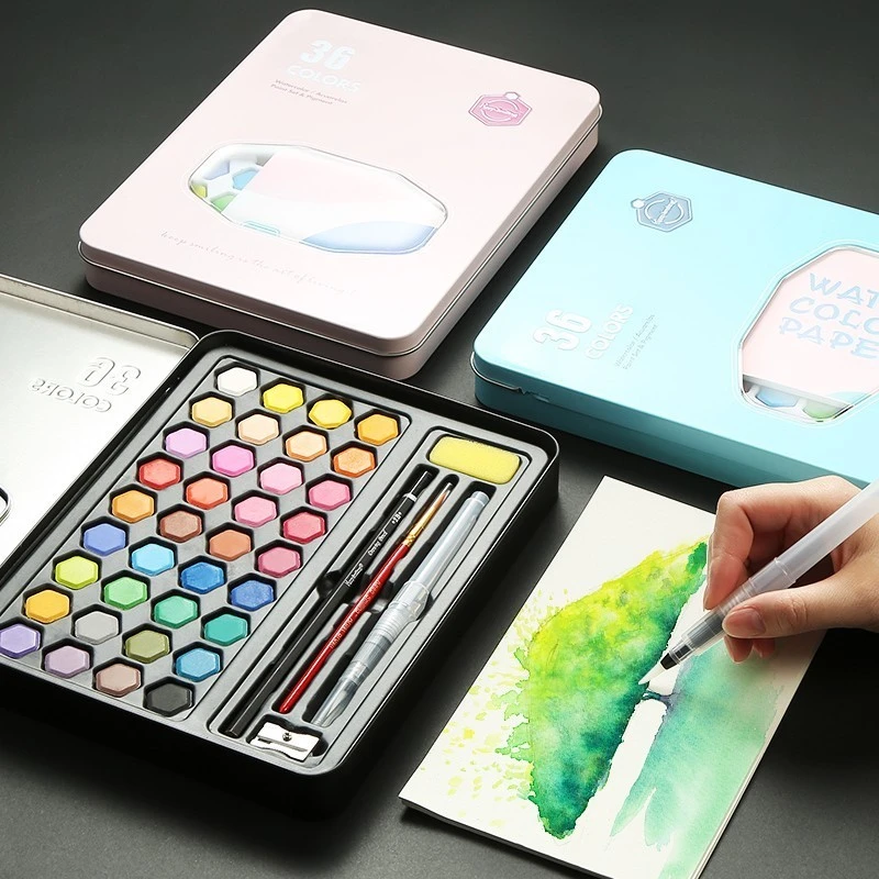 High Quality 36 Colors Portable Travel Solid Pigment Watercolor Paints Set With Watercolor Brush Pen For Painting Art Supplies|Water Color| - Aliexpress