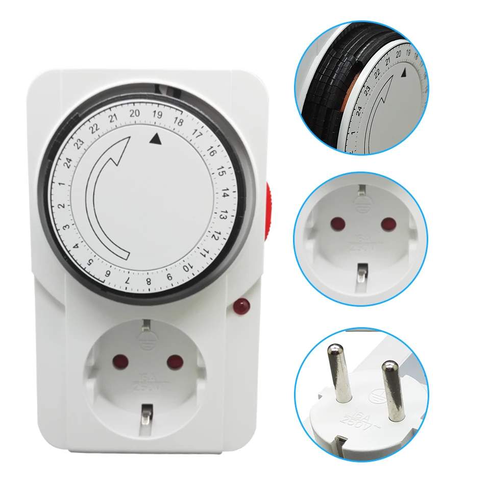

EU Plug 24 Hours Programmable Mechanical Timer Switch 16A Energy Saver with LED indicator