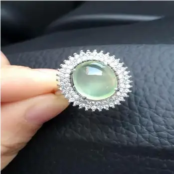 

Natual Prehnite Ring Free shipping Natural real Prehnite Ring 925 sterling silver Gem Size 10*12mm for Woman Or Man