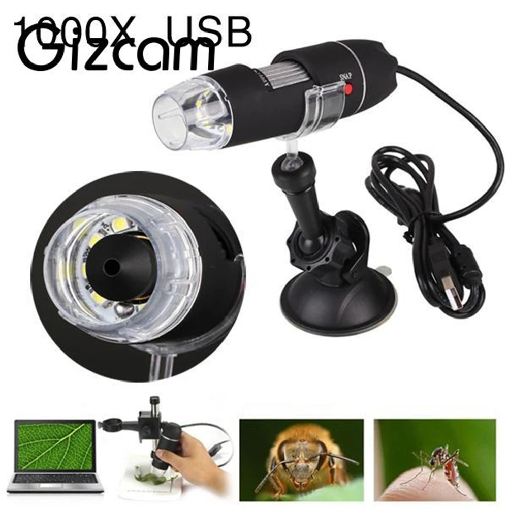 Gizcam портативный 1000x цифровой USB микроскоп 8 LED эндоскоп HD лупа видео камера высокое
