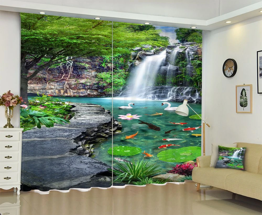 

Beautiful landscape paintings 3d Digital Printing Stereo Cutoff Curtains High Precision Black Silk Door curtain