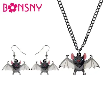 

Bonsny Acrylic Jewelry Set Funny Cute Anime Bat Necklace Earrings Halloween Festival Pendant For Women Girls Teens Gift NE+EA
