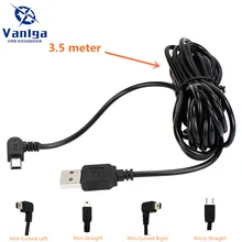 차량용 충전 곡선 미니 마이크로 USB 케이블, 자동차 DVR 카메라 비디오 레코더, GPS, 패드, 모바일용, 케이블 길이 3.5m (11.48ft)