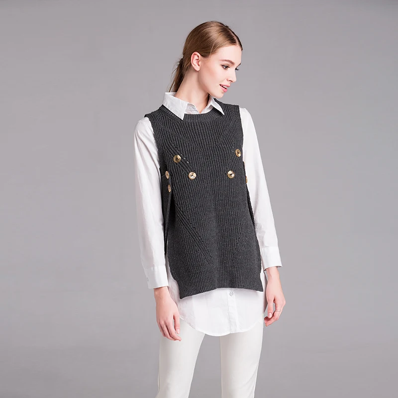 2019 autumn winter women asymmetrical sweater vest plus size buttons ...