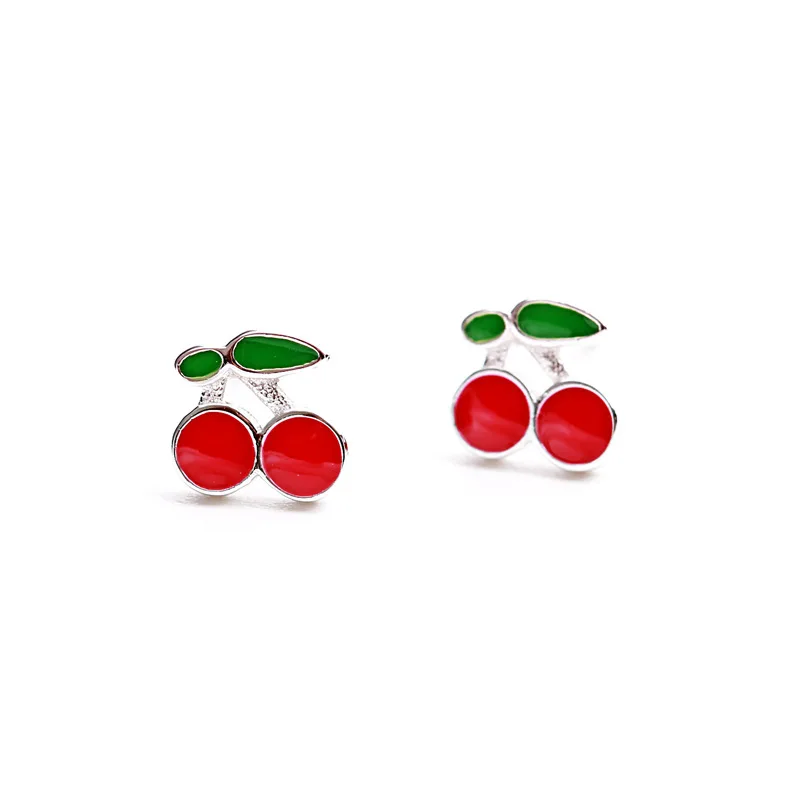 cherry Drop glaze 100% 925 Sterling silver Jewelry fashion Hypoallergenic Stud earrings for women gift