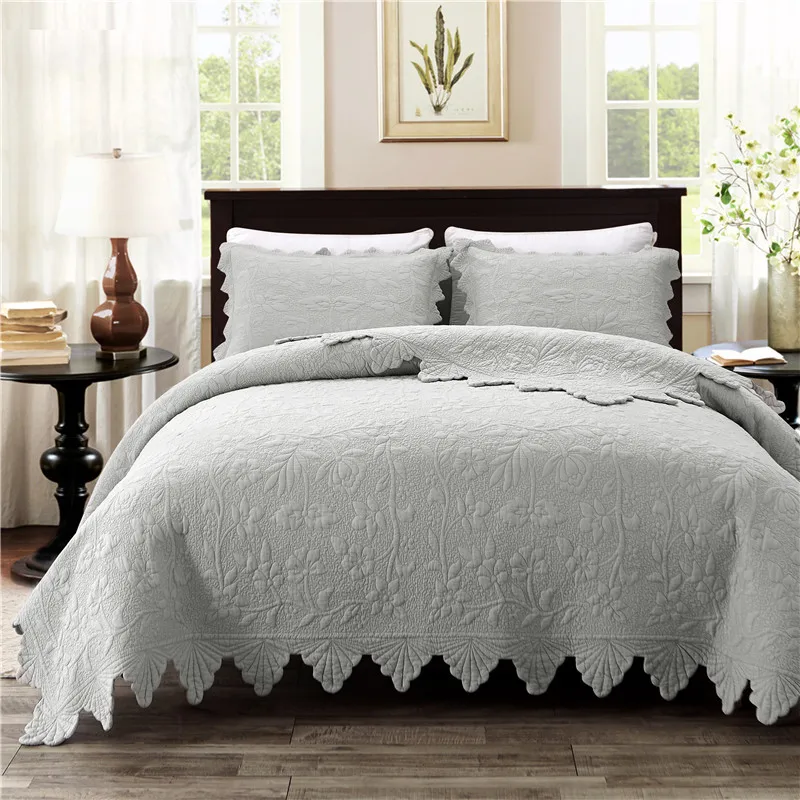 

New Luxury European Style Gray White 100% Cotton Bedspread Bed Cover Bed Sheet Bed Linen Summer Quilt Blanket Pillowcases 3pcs