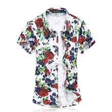 Мужская хлопковая рубашка с цветочным принтом летняя рубашка с коротким рукавом плюс размер 5XL 6XL повседневные зауженные официальные Рубашки Camisetas Masculinas SL-S075