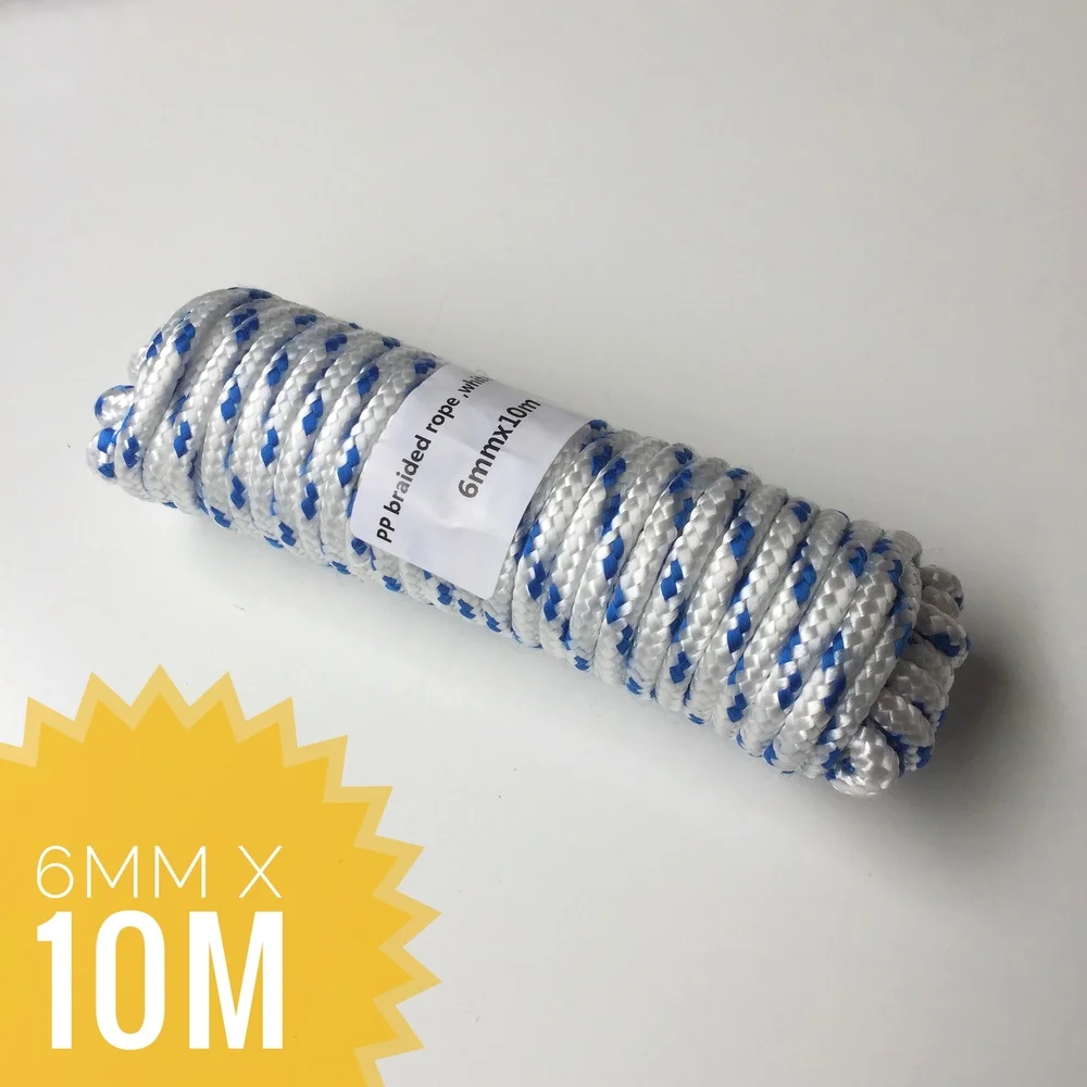 

White&Blue 6mmx10m Heavy Duty Braided Polypropylene Rope PP Boat Rope Sailing Camping Clothes Line