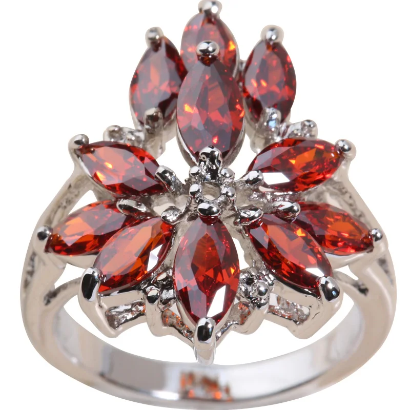 

Fashion Style Flower Red Garnet Zircon 925 Sterling Silver Ring For Woman US# Size 6 / 7 / 8 / 9 K0755